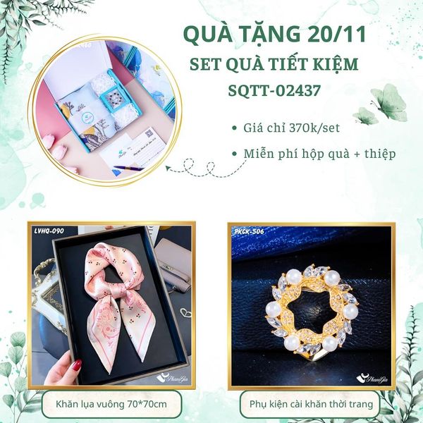 Set Quà Tặng Khăn Lụa Vuông 70*70cm Và Phụ Kiện Cài Khăn Tiết Kiệm (SQTT02437)