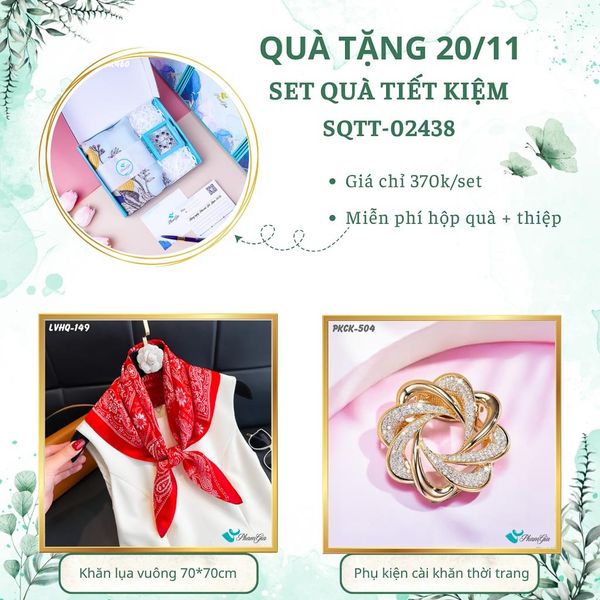 Set Quà Tặng Khăn Lụa Vuông 70*70cm Và Phụ Kiện Cài Khăn Tiết Kiệm (SQTT02438)
