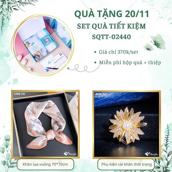 Set Quà Tặng Khăn Lụa Vuông 70*70cm Và Phụ Kiện Cài Khăn Tiết Kiệm (SQTT02440)
