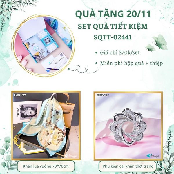 Set Quà Tặng Khăn Lụa Vuông 70*70cm Và Phụ Kiện Cài Khăn Tiết Kiệm (SQTT02441)