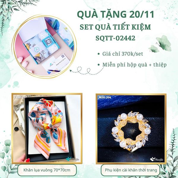 Set Quà Tặng Khăn Lụa Vuông 70*70cm Và Phụ Kiện Cài Khăn Tiết Kiệm (SQTT02442)