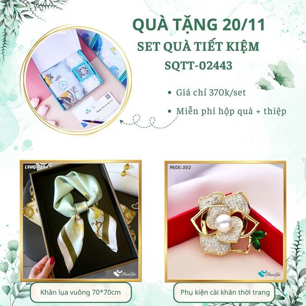 Set Quà Tặng Khăn Lụa Vuông 70*70cm Và Phụ Kiện Cài Khăn Tiết Kiệm (SQTT02443)