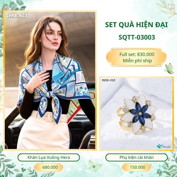 Set Quà Tặng Khăn Lụa Vuông 90*90cm Và Phụ Kiện Cài Khăn Hiện Đại (SQTT03003)