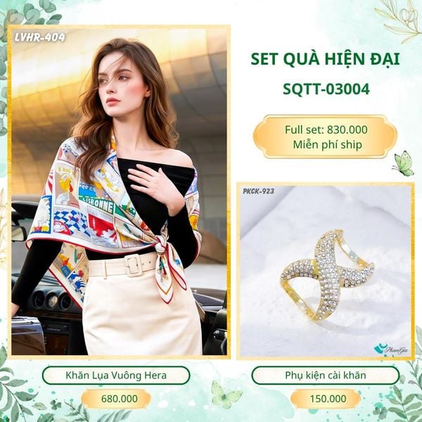 Set Quà Tặng Khăn Lụa Vuông 90*90cm Và Phụ Kiện Cài Khăn Hiện Đại (SQTT03004)