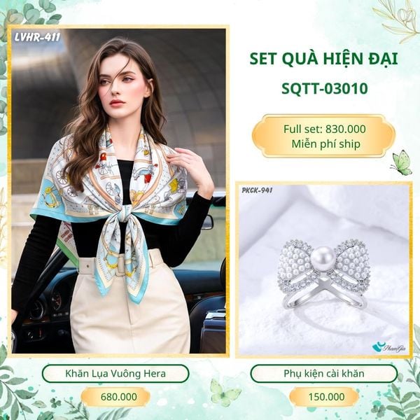 Set Quà Tặng Khăn Lụa Vuông 90*90cm Và Phụ Kiện Cài Khăn Hiện Đại (SQTT03010)