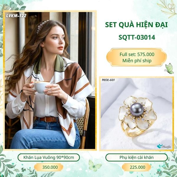 Set Quà Tặng Khăn Lụa Vuông 90*90cm Và Phụ Kiện Cài Khăn Hiện Đại (SQTT03014)