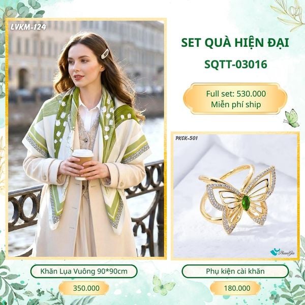 Set Quà Tặng Khăn Lụa Vuông 90*90cm Và Phụ Kiện Cài Khăn Hiện Đại (SQTT03016)