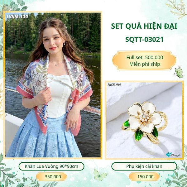 Set Quà Tặng Khăn Lụa Vuông 90*90cm Và Phụ Kiện Cài Khăn Hiện Đại (SQTT03021)