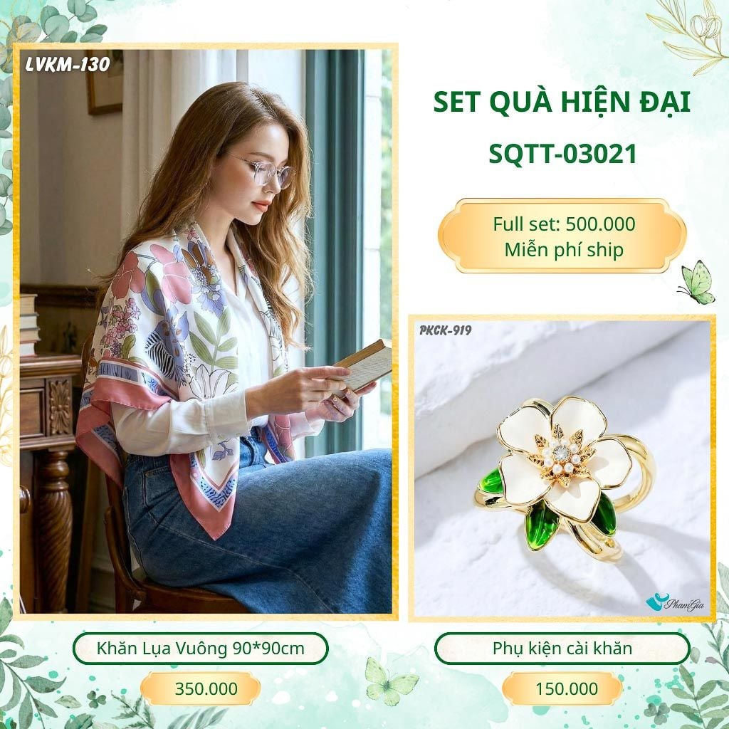 Set Quà Tặng Khăn Lụa Vuông 90*90cm Và Phụ Kiện Cài Khăn Hiện Đại (SQTT03021)