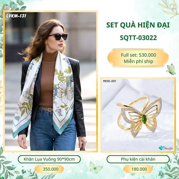 Set Quà Tặng Khăn Lụa Vuông 90*90cm Và Phụ Kiện Cài Khăn Hiện Đại (SQTT03022)
