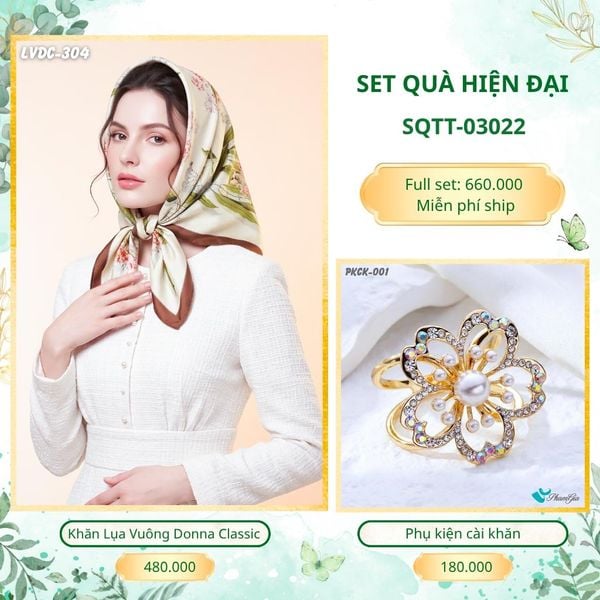 Set Quà Tặng Khăn Lụa Vuông 90*90cm Và Phụ Kiện Cài Khăn Hiện Đại (SQTT03022)