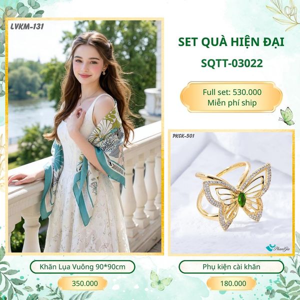 Set Quà Tặng Khăn Lụa Vuông 90*90cm Và Phụ Kiện Cài Khăn Hiện Đại (SQTT03022)