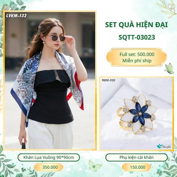 Set Quà Tặng Khăn Lụa Vuông 90*90cm Và Phụ Kiện Cài Khăn Hiện Đại (SQTT03023)