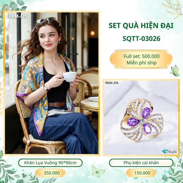 Set Quà Tặng Khăn Lụa Vuông 90*90cm Và Phụ Kiện Cài Khăn Hiện Đại (SQTT03026)