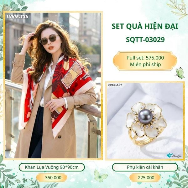 Set Quà Tặng Khăn Lụa Vuông 90*90cm Và Phụ Kiện Cài Khăn Hiện Đại (SQTT03029)