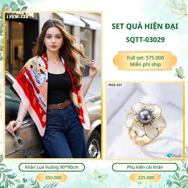 Set Quà Tặng Khăn Lụa Vuông 90*90cm Và Phụ Kiện Cài Khăn Hiện Đại (SQTT03029)