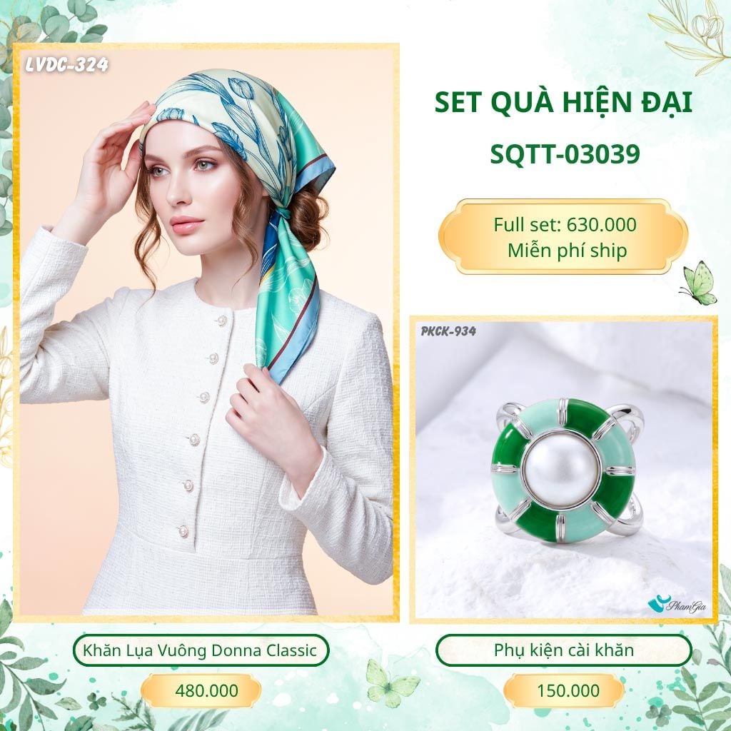 Set Quà Tặng Khăn Lụa Vuông 90*90cm Và Phụ Kiện Cài Khăn Hiện Đại (SQTT03039)