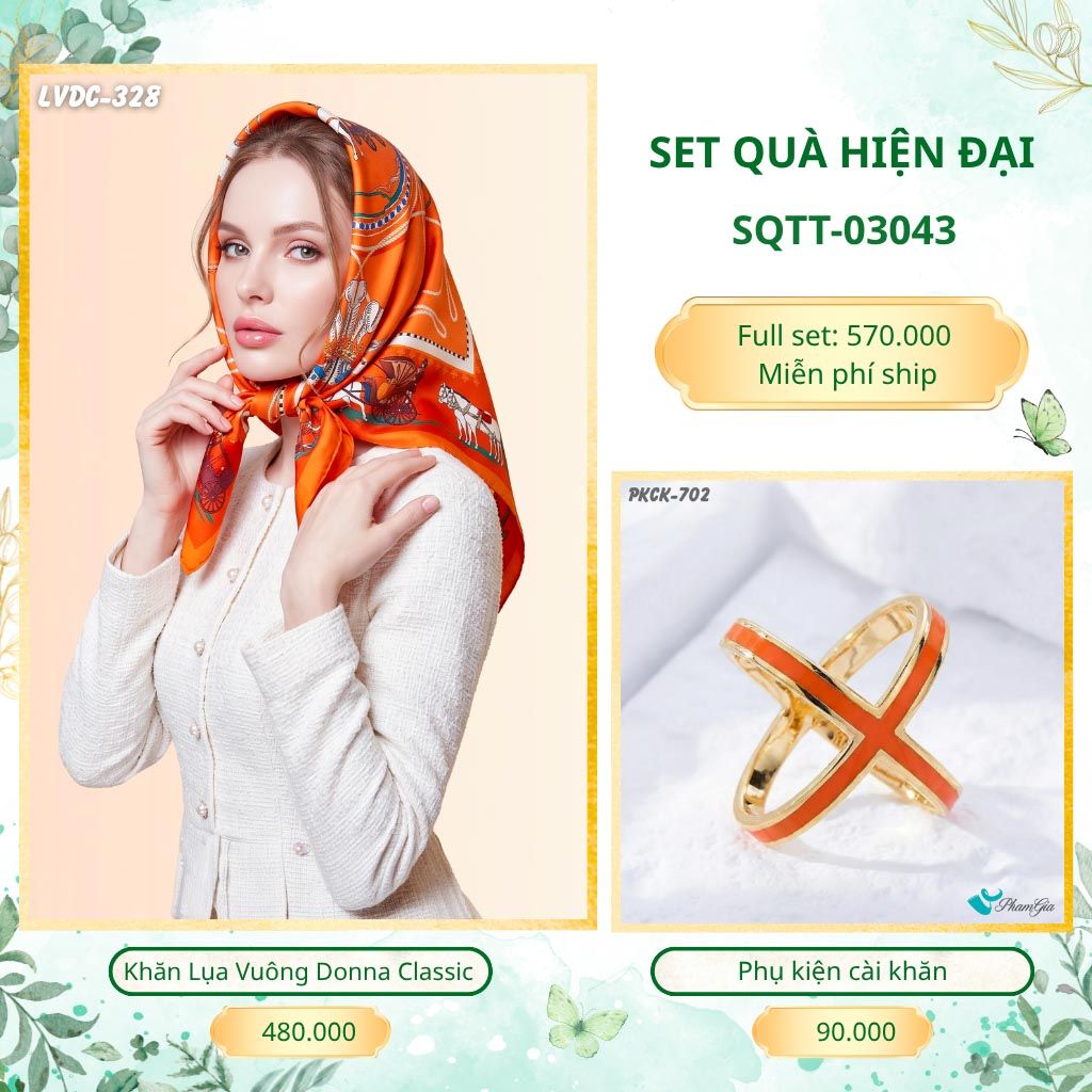 Set Quà Tặng Khăn Lụa Vuông 90*90cm Và Phụ Kiện Cài Khăn Hiện Đại (SQTT03043)