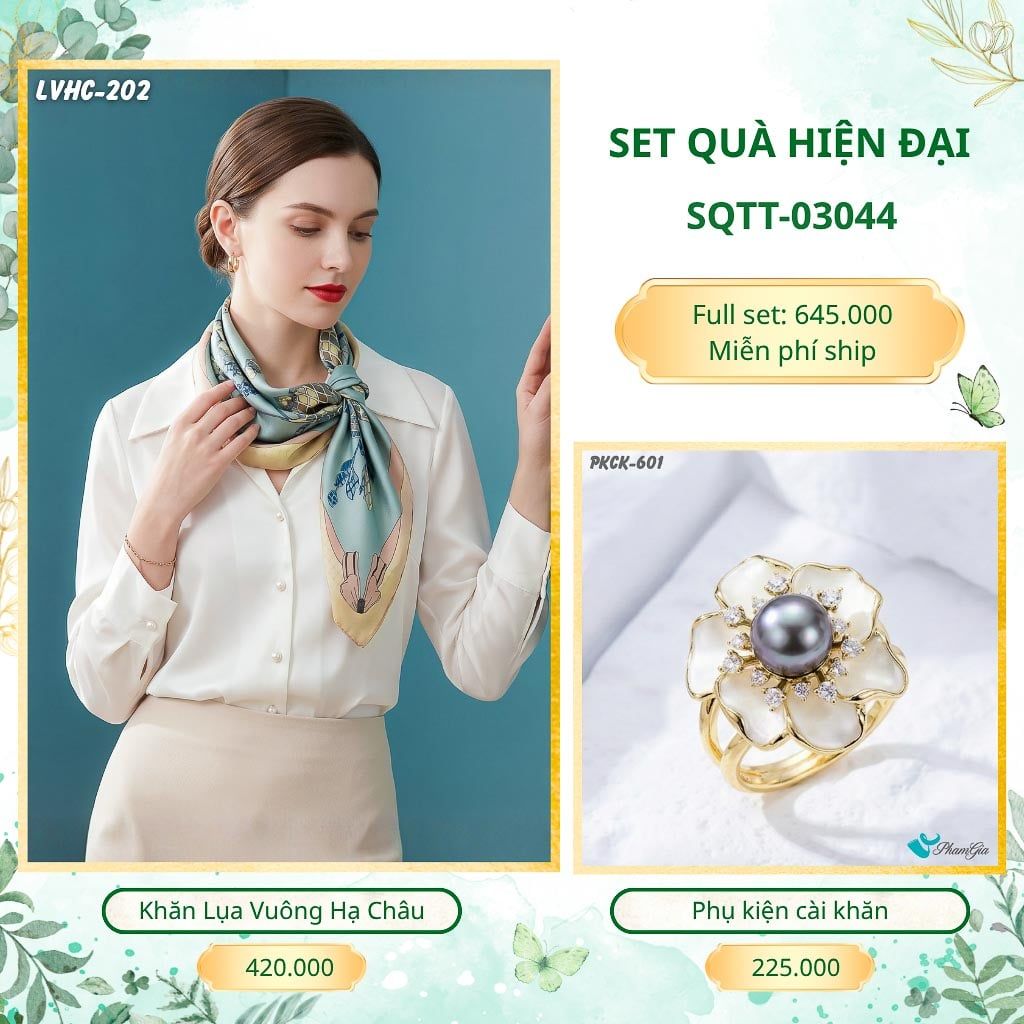 Set Quà Tặng Khăn Lụa Vuông 2 Mặt 88*88cm Và Phụ Kiện Cài Khăn Hiện Đại (SQTT03044)