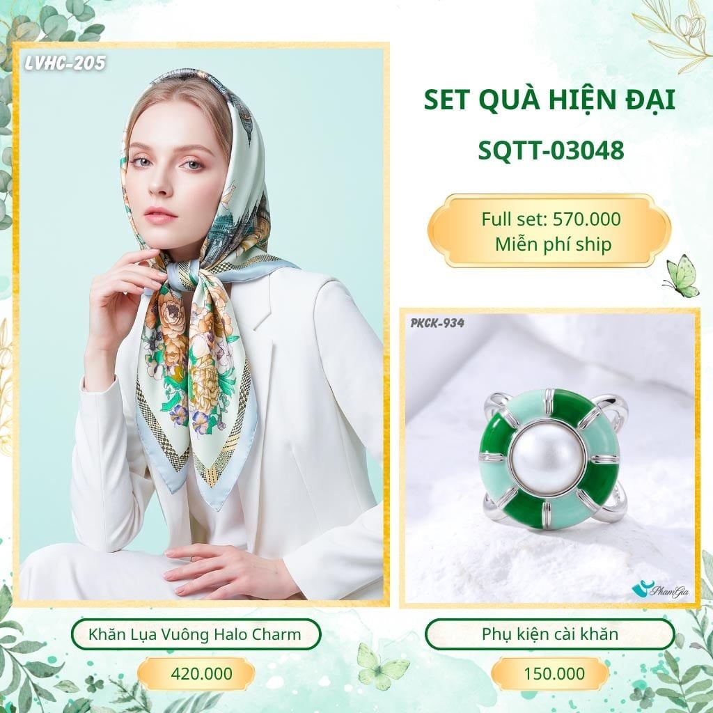 Set Quà Tặng Khăn Lụa Vuông 90*90cm Và Phụ Kiện Cài Khăn Hiện Đại (SQTT03048)