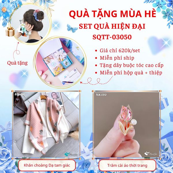 Quà Tặng Mùa Hè - Set Quà Tặng Khăn Dạ Tam Giác Và Ghim Cài Áo Hiện Đại (SQTT03050)