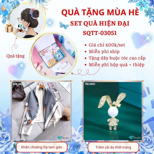 Quà Tặng Mùa Hè - Set Quà Tặng Khăn Dạ Tam Giác Và Ghim Cài Áo Hiện Đại (SQTT03051)