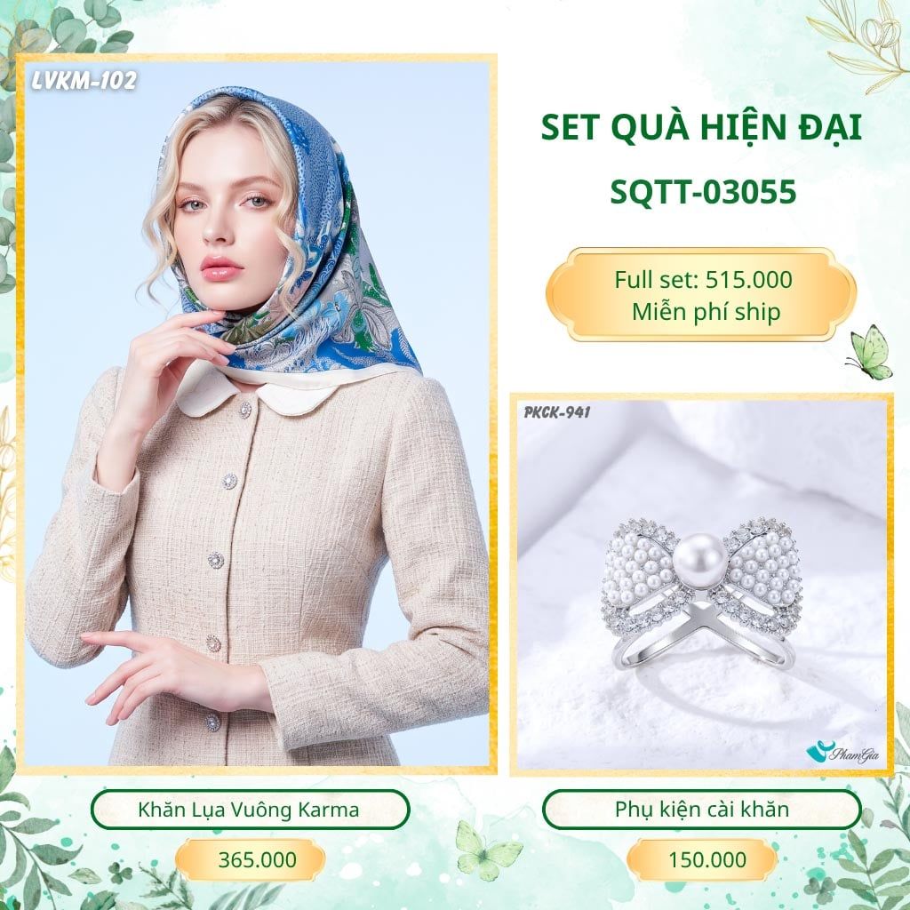 Set Quà Tặng Khăn Lụa Vuông 90*90cm Và Phụ Kiện Cài Khăn Hiện Đại (SQTT03055)