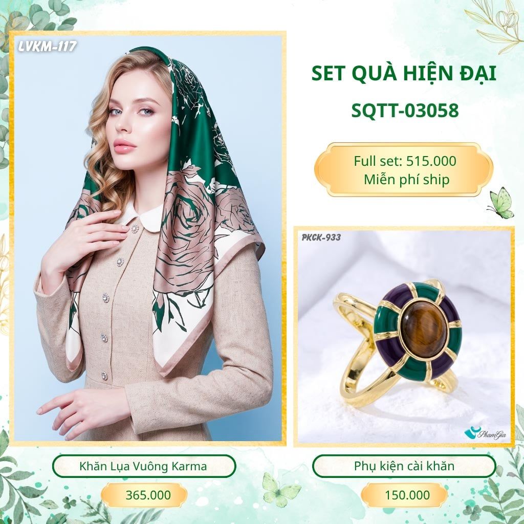 Set Quà Tặng Khăn Lụa Vuông 90*90cm Và Phụ Kiện Cài Khăn Hiện Đại (SQTT03058)
