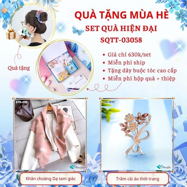 Quà Tặng Mùa Hè - Set Quà Tặng Khăn Dạ Tam Giác Và Ghim Cài Áo Hiện Đại (SQTT03058)