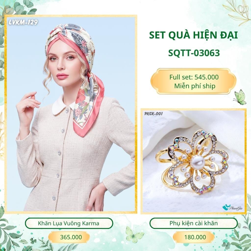 Set Quà Tặng Khăn Lụa Vuông 90*90cm Và Phụ Kiện Cài Khăn Hiện Đại (SQTT03063)