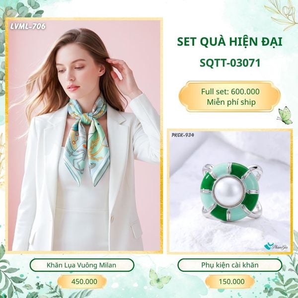 Set Quà Tặng Khăn Lụa Vuông 70*70cm Và Phụ Kiện Cài Khăn Hiện Đại (SQTT03071)