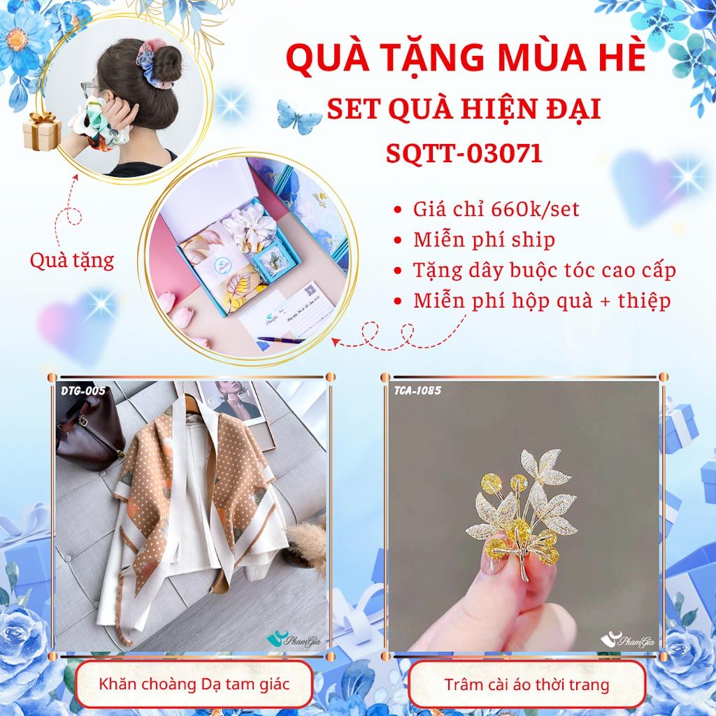 Quà Tặng Mùa Hè - Set Quà Tặng Khăn Dạ Tam Giác Và Ghim Cài Áo Hiện Đại (SQTT03071)