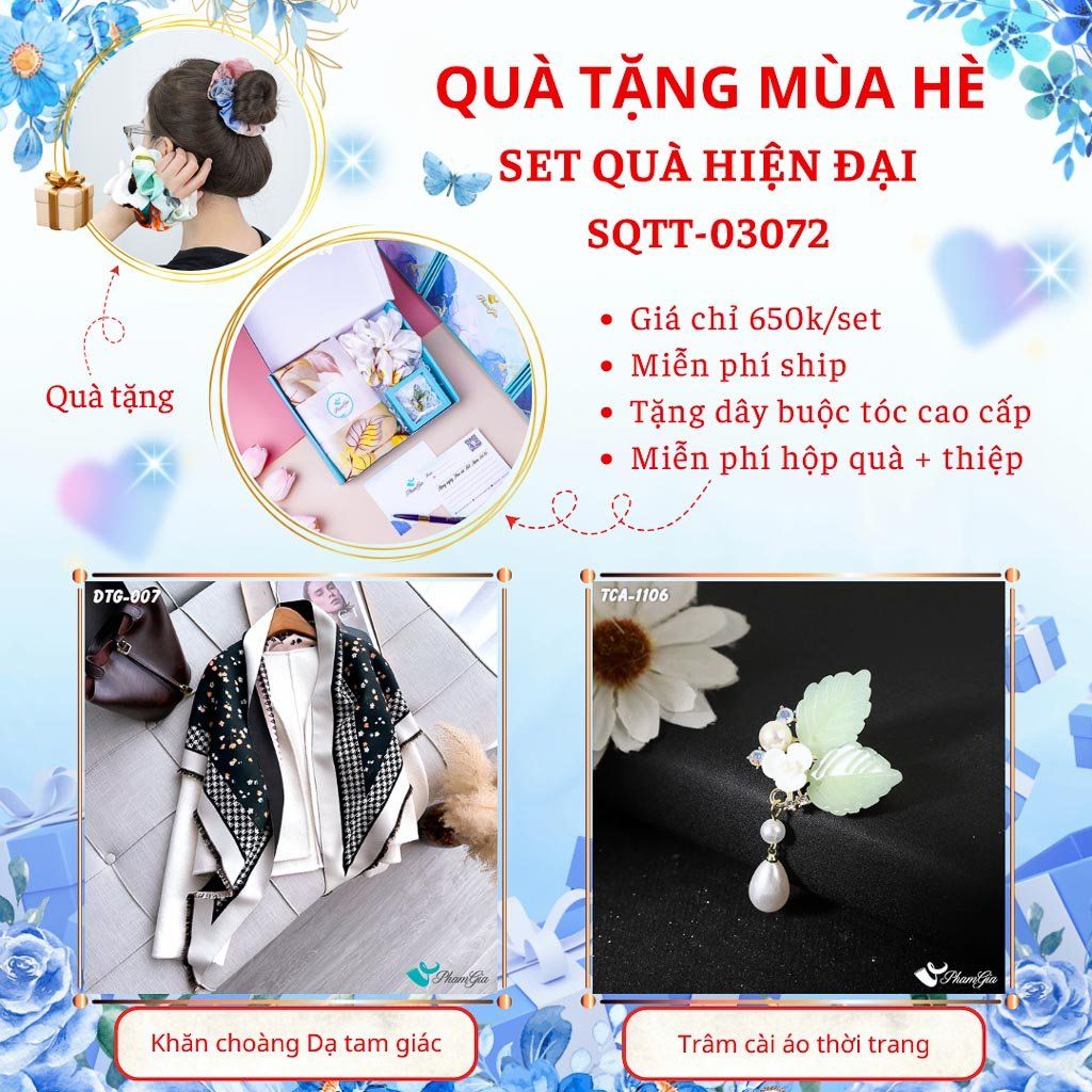 Quà Tặng Mùa Hè - Set Quà Tặng Khăn Dạ Tam Giác Và Ghim Cài Áo Hiện Đại (SQTT03072)