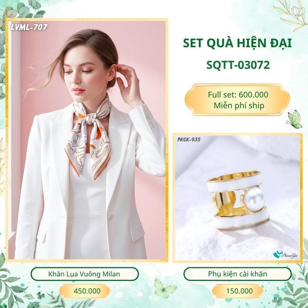 Set Quà Tặng Khăn Lụa Vuông 70*70cm Và Phụ Kiện Cài Khăn Hiện Đại (SQTT03072)