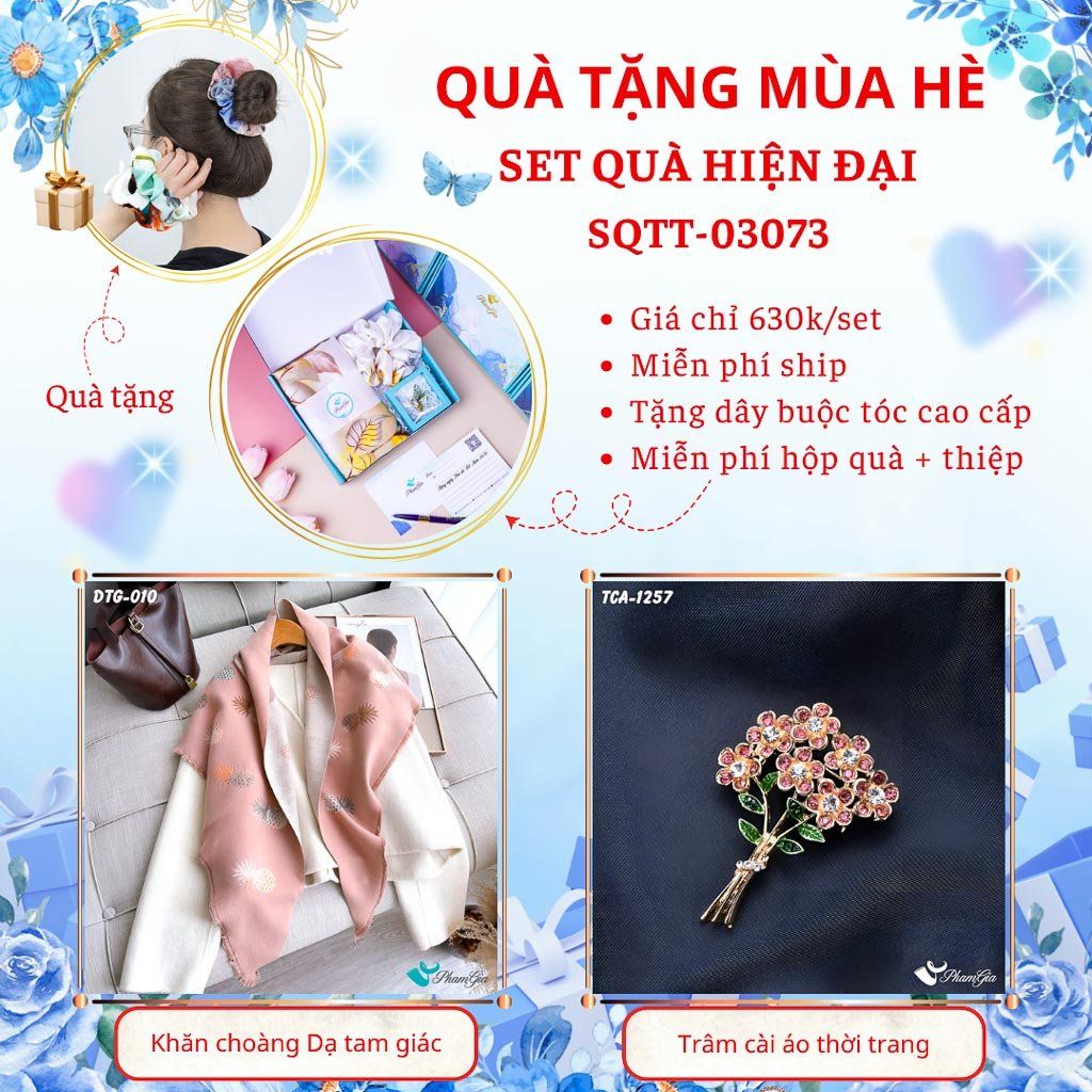 Quà Tặng Mùa Hè - Set Quà Tặng Khăn Dạ Tam Giác Và Ghim Cài Áo Hiện Đại (SQTT03073)