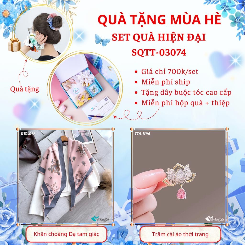 Quà Tặng Mùa Hè - Set Quà Tặng Khăn Dạ Tam Giác Và Ghim Cài Áo Hiện Đại (SQTT03074)