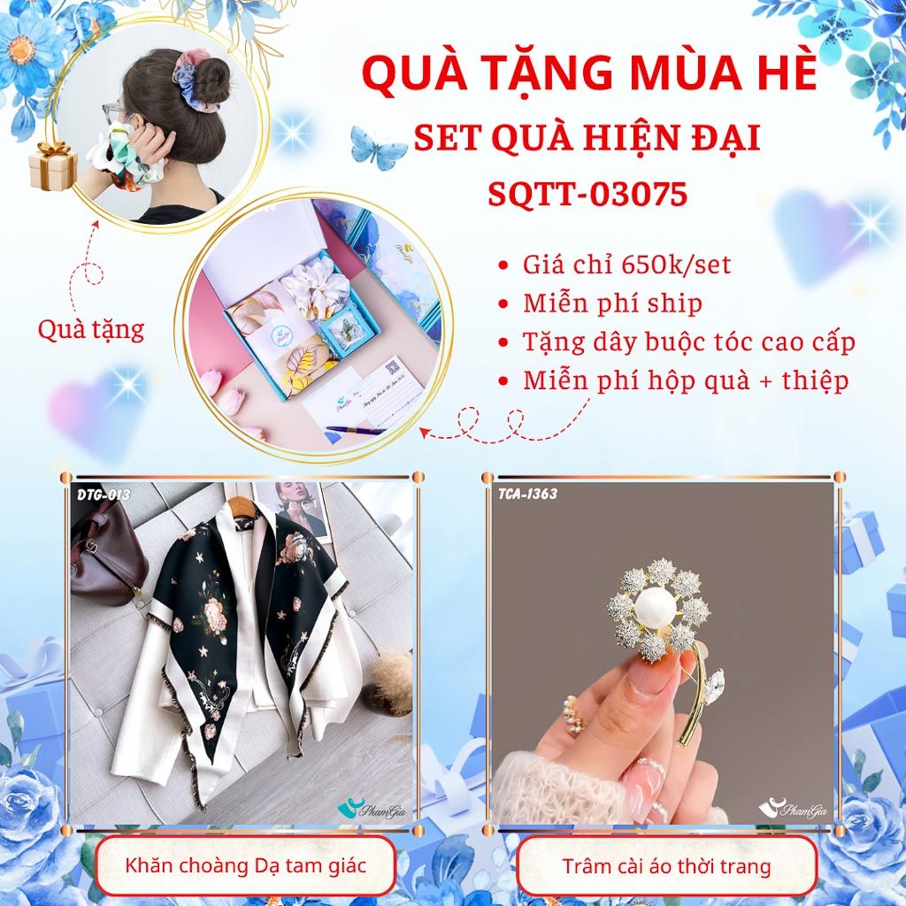 Quà Tặng Mùa Hè - Set Quà Tặng Khăn Dạ Tam Giác Và Ghim Cài Áo Hiện Đại (SQTT03075)