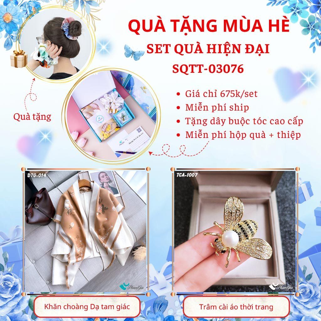 Quà Tặng Mùa Hè - Set Quà Tặng Khăn Dạ Tam Giác Và Ghim Cài Áo Hiện Đại (SQTT03076)