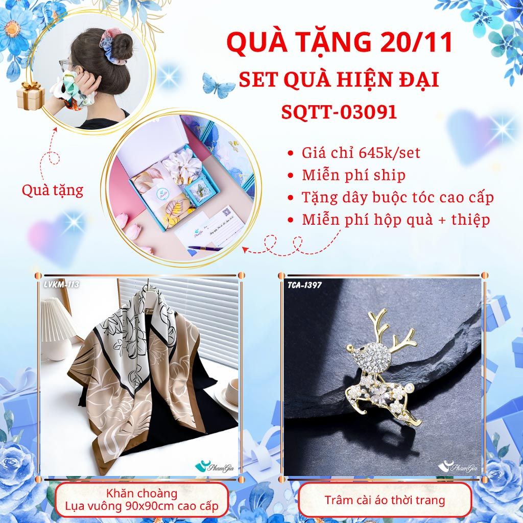 Set Quà Tặng Khăn Lụa Vuông 90*90cm Và Ghim Cài Áo Hiện Đại (SQTT03091)