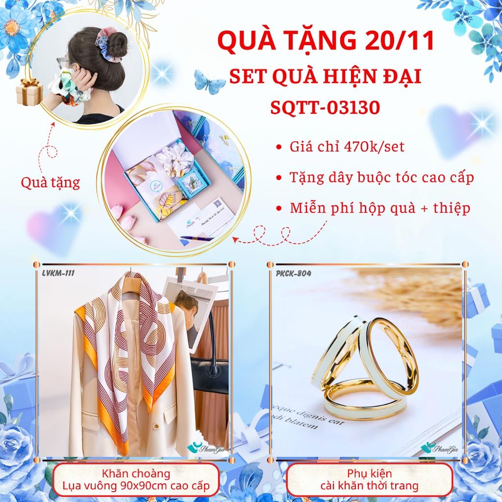 Set Quà Tặng Khăn Lụa Vuông 90*90cm Cao Cấp Và Phụ Kiện Cài Khăn Hiện Đại (SQTT03130)