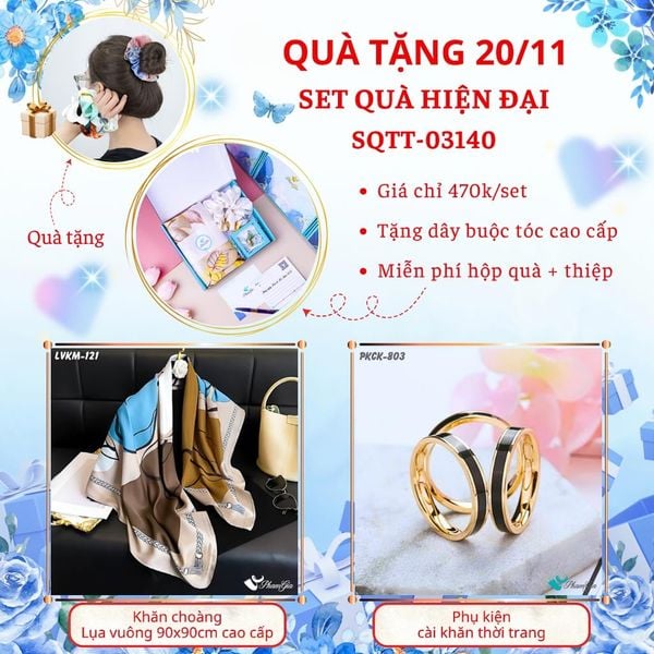 Set Quà Tặng Khăn Lụa Vuông 90*90cm Cao Cấp Và Phụ Kiện Cài Khăn Hiện Đại (SQTT03140)