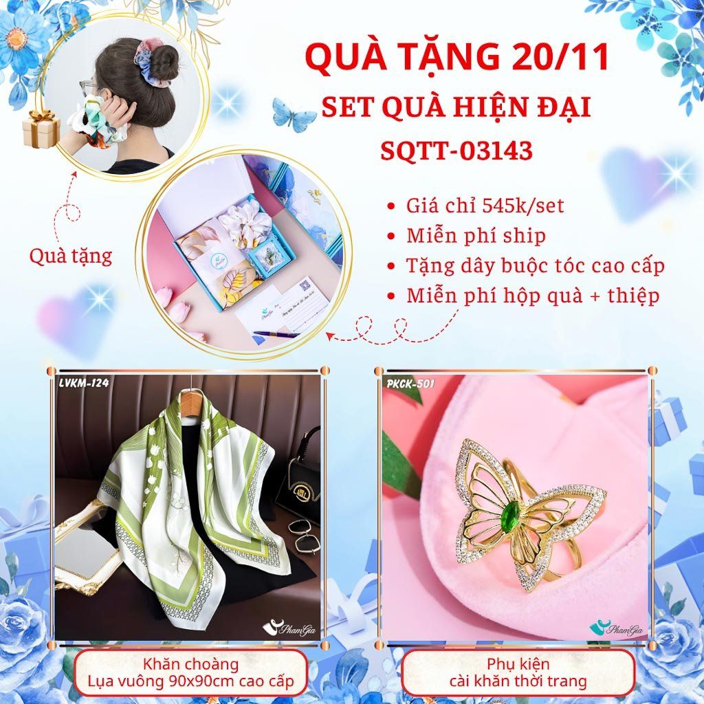 Set Quà Tặng Khăn Lụa Vuông 90*90cm Cao Cấp Và Phụ Kiện Cài Khăn Hiện Đại (SQTT03143)