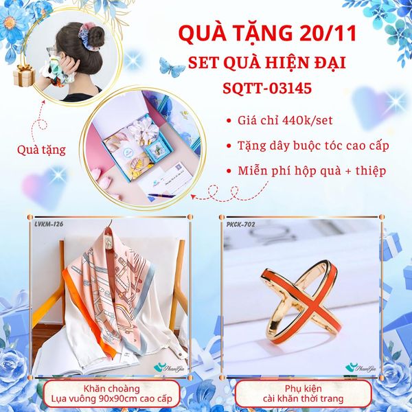 Set Quà Tặng Khăn Lụa Vuông 90*90cm Cao Cấp Và Phụ Kiện Cài Khăn Hiện Đại (SQTT03145)