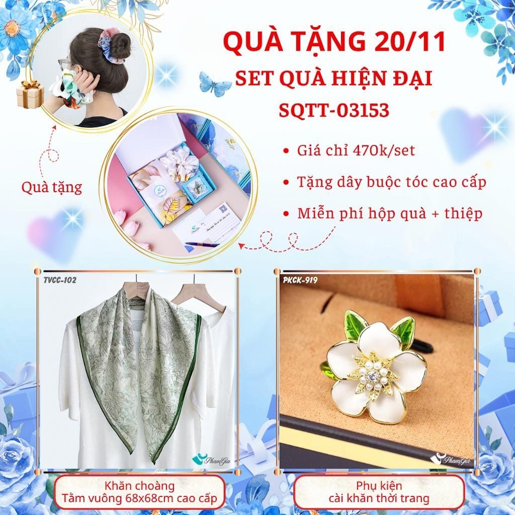 Set Quà Tặng Khăn Tằm Vuông Cao Cấp Và Phụ Kiện Cài Khăn Hiện Đại (SQTT03153)
