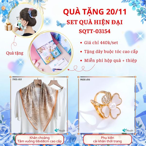 Set Quà Tặng Khăn Tằm Vuông Cao Cấp Và Phụ Kiện Cài Khăn Hiện Đại (SQTT03154)