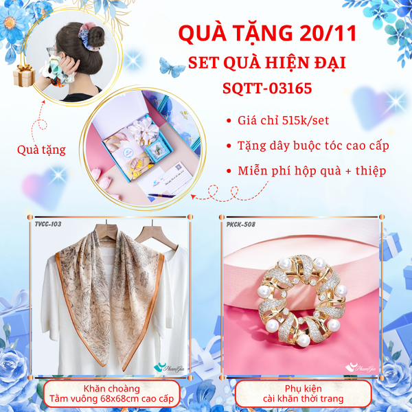 Set Quà Tặng Khăn Tằm Vuông Cao Cấp Và Phụ Kiện Cài Khăn Hiện Đại (SQTT03165)