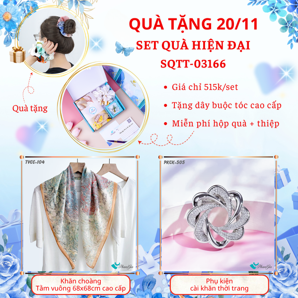 Set Quà Tặng Khăn Tằm Vuông Cao Cấp Và Phụ Kiện Cài Khăn Hiện Đại (SQTT03166)