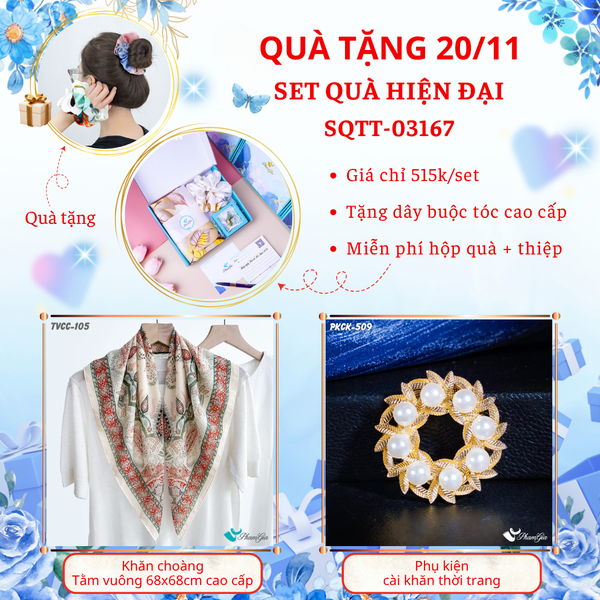 Set Quà Tặng Khăn Tằm Vuông Cao Cấp Và Phụ Kiện Cài Khăn Hiện Đại (SQTT03167)