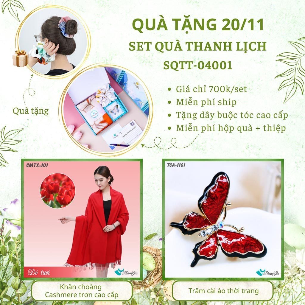 Set Quà Tặng Khăn Cashmere Trơn Và Ghim Cài Áo Thanh Lịch (SQTT04001)
