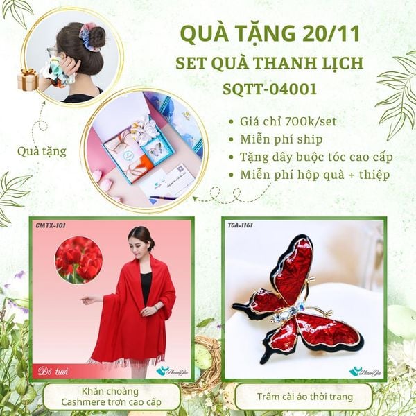Set Quà Tặng Khăn Cashmere Trơn Và Ghim Cài Áo Thanh Lịch (SQTT04001)